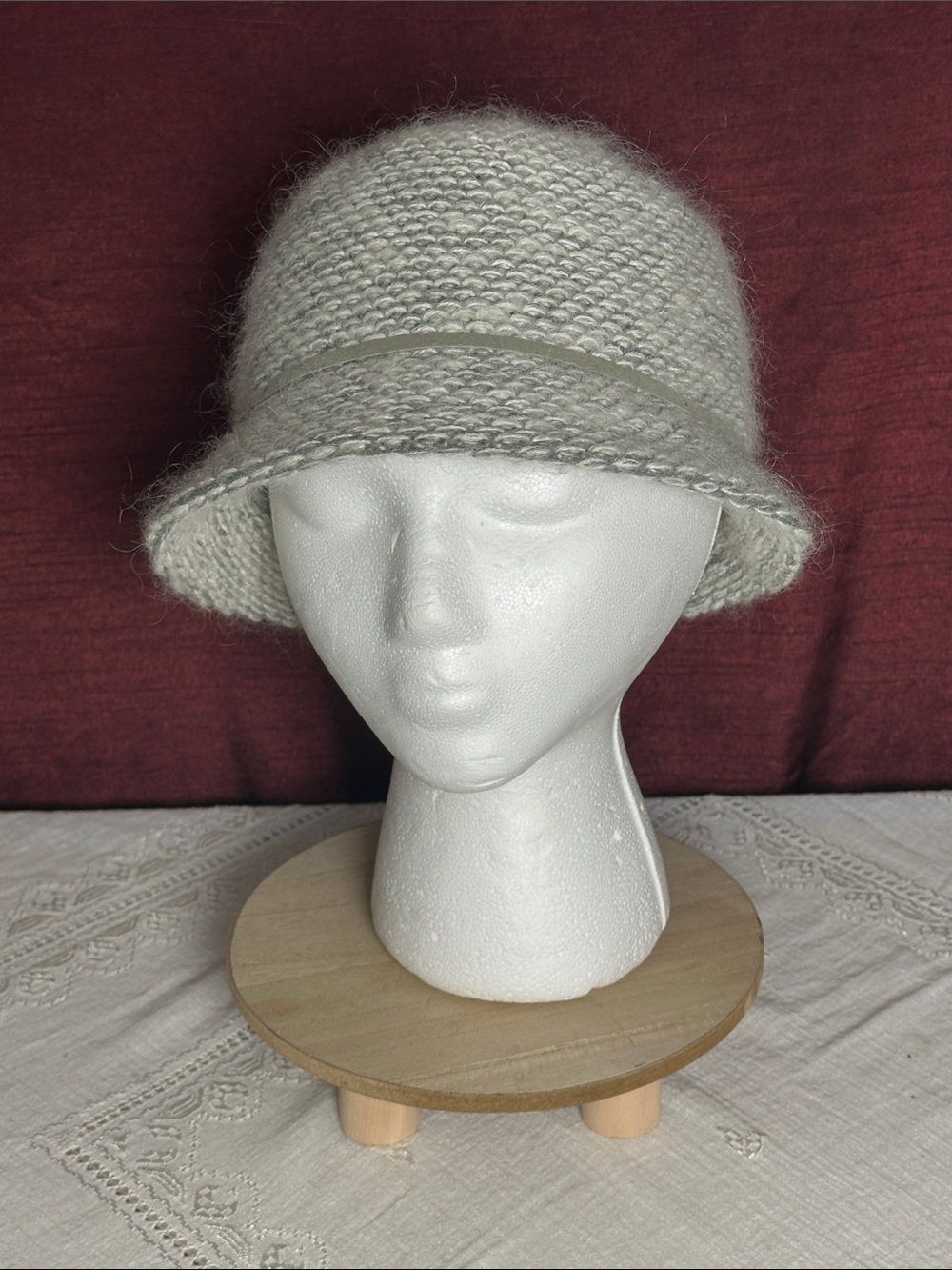 🩶 Scala Pronto Wool Blend Knit Cloche Hat Vintage Style Bow 57cm